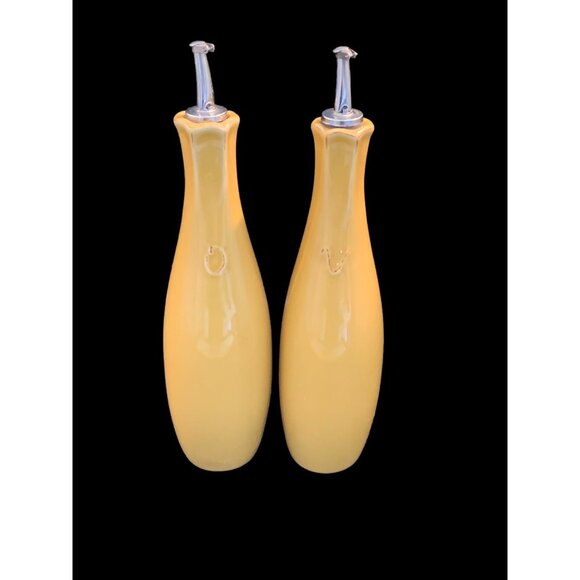 BELAVERRA VENETIAN Saffron Yellow Oil & Vinegar Cruet Set 12" w Metal Tips - Picture 1 of 6